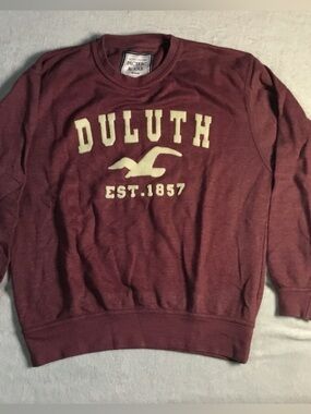 Source Unknown Women's Maroon Crewneck Sweater with Cream Duluth Logo